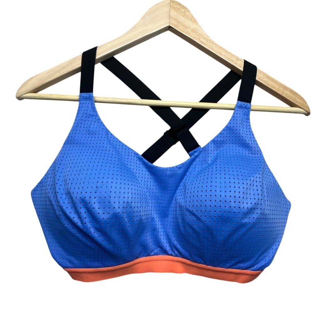 Victoria Sport Knockout Max‎ Support Bra 34DD Blue Orange Perforated